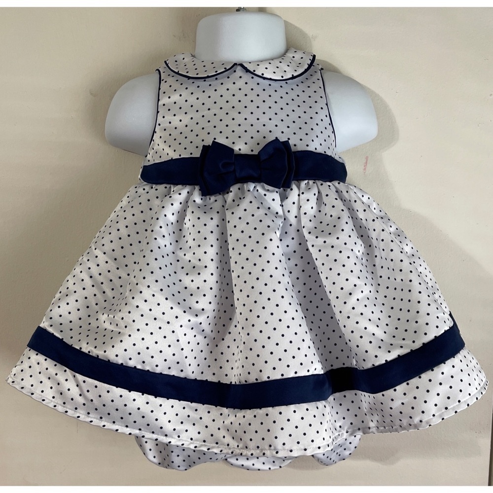 Infant Girls LITTLE ME Navy & White Dress w/Bloomers Size 6 Months Easter
